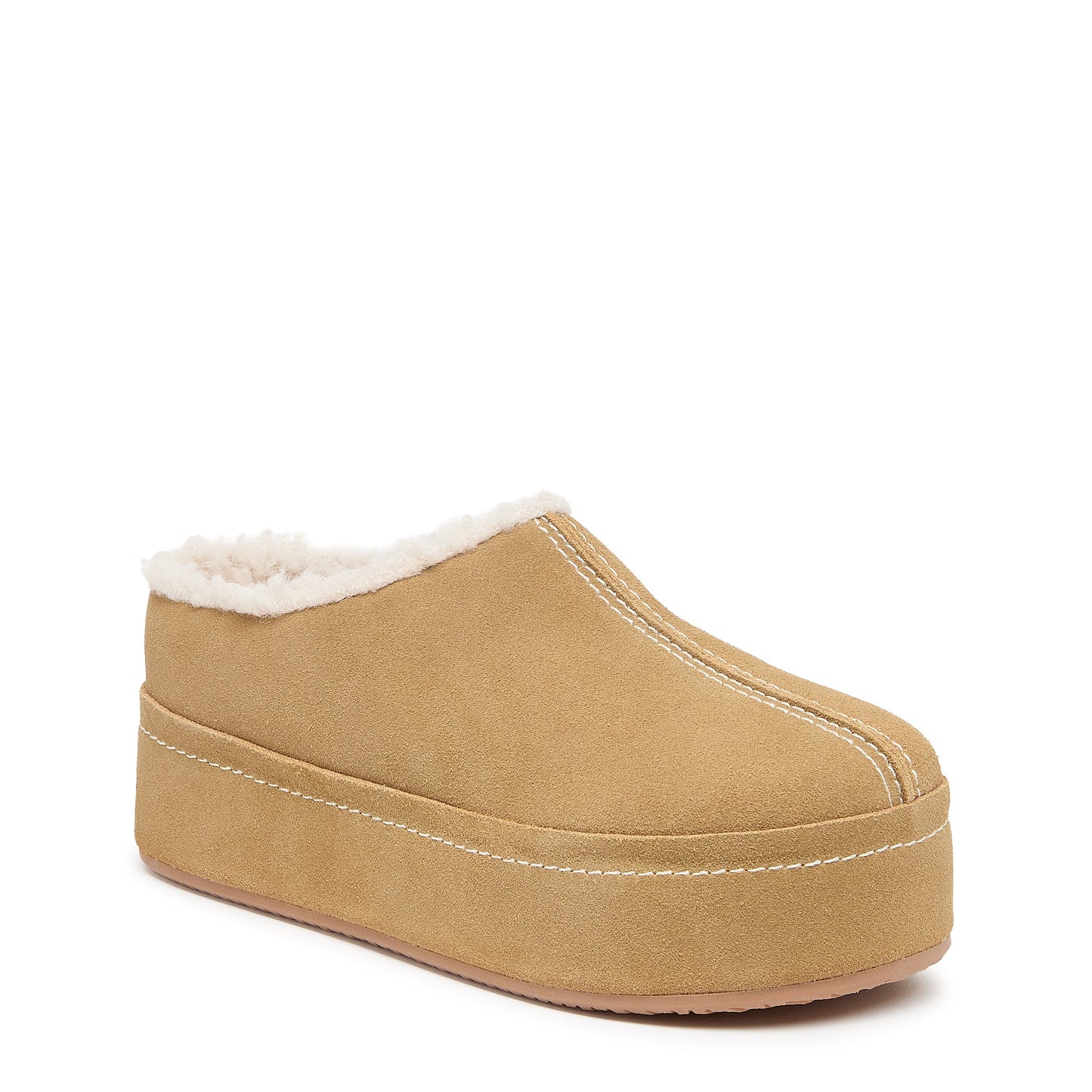 Kelsi Dagger Women's Torrence Bison Platform Clog – Cow Suede Shearling-Lined Mule