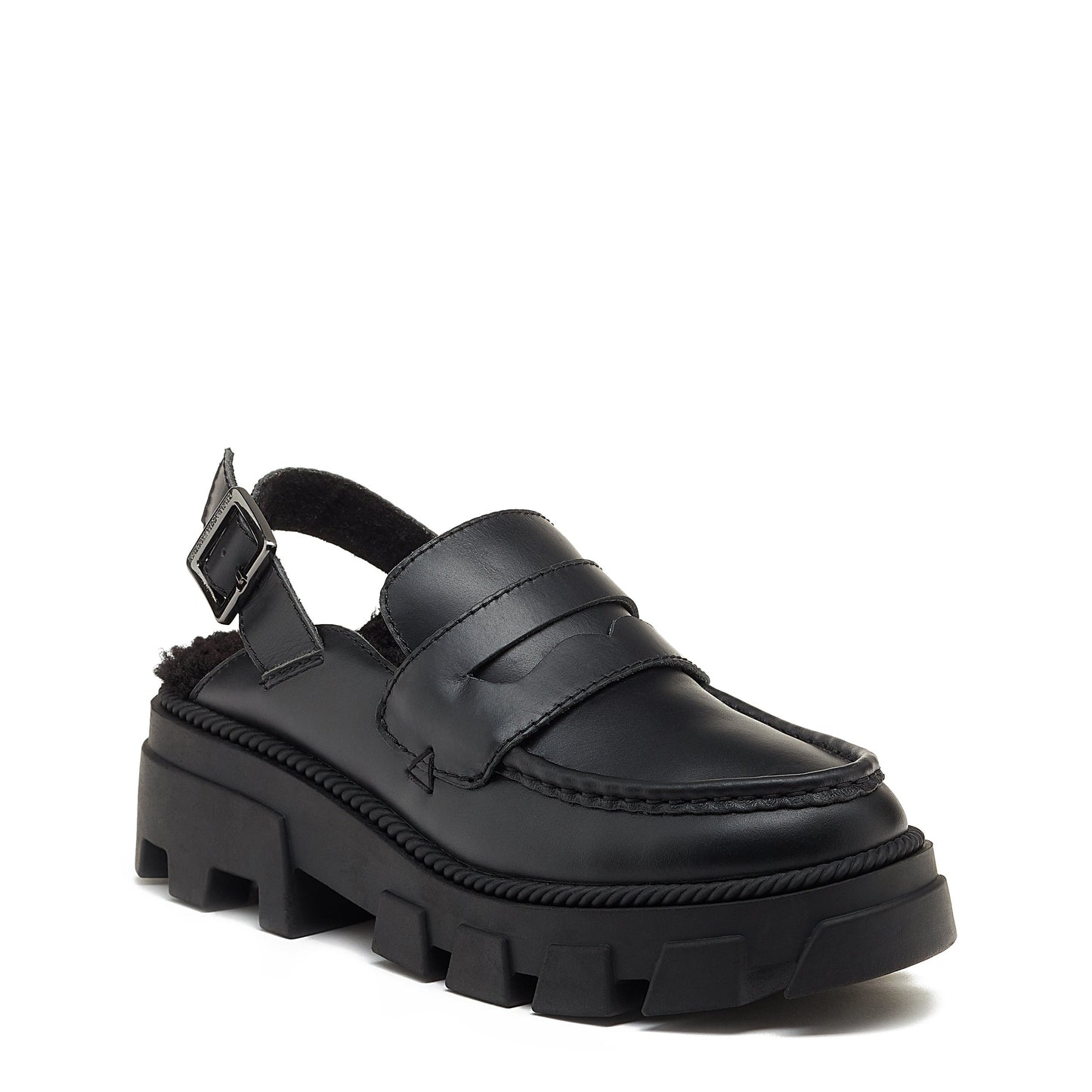bowery black lug sole loafer, lug loafer from alternate angle, Kelsi Dagger Brooklyn