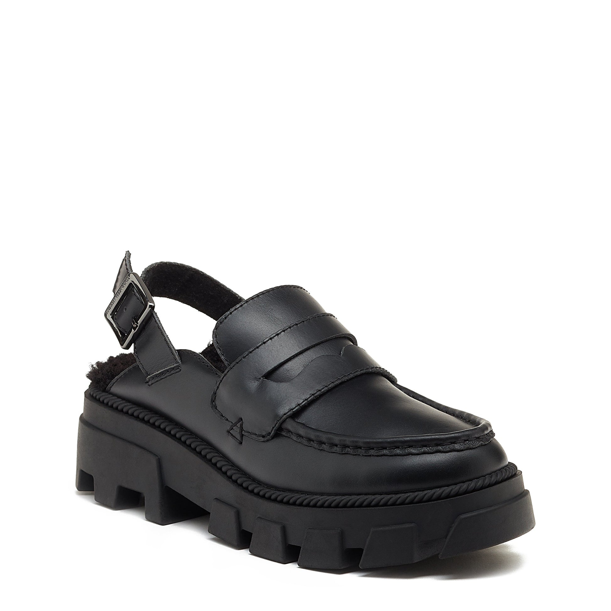 bowery black lug sole loafer, lug loafer from alternate angle, Kelsi Dagger Brooklyn