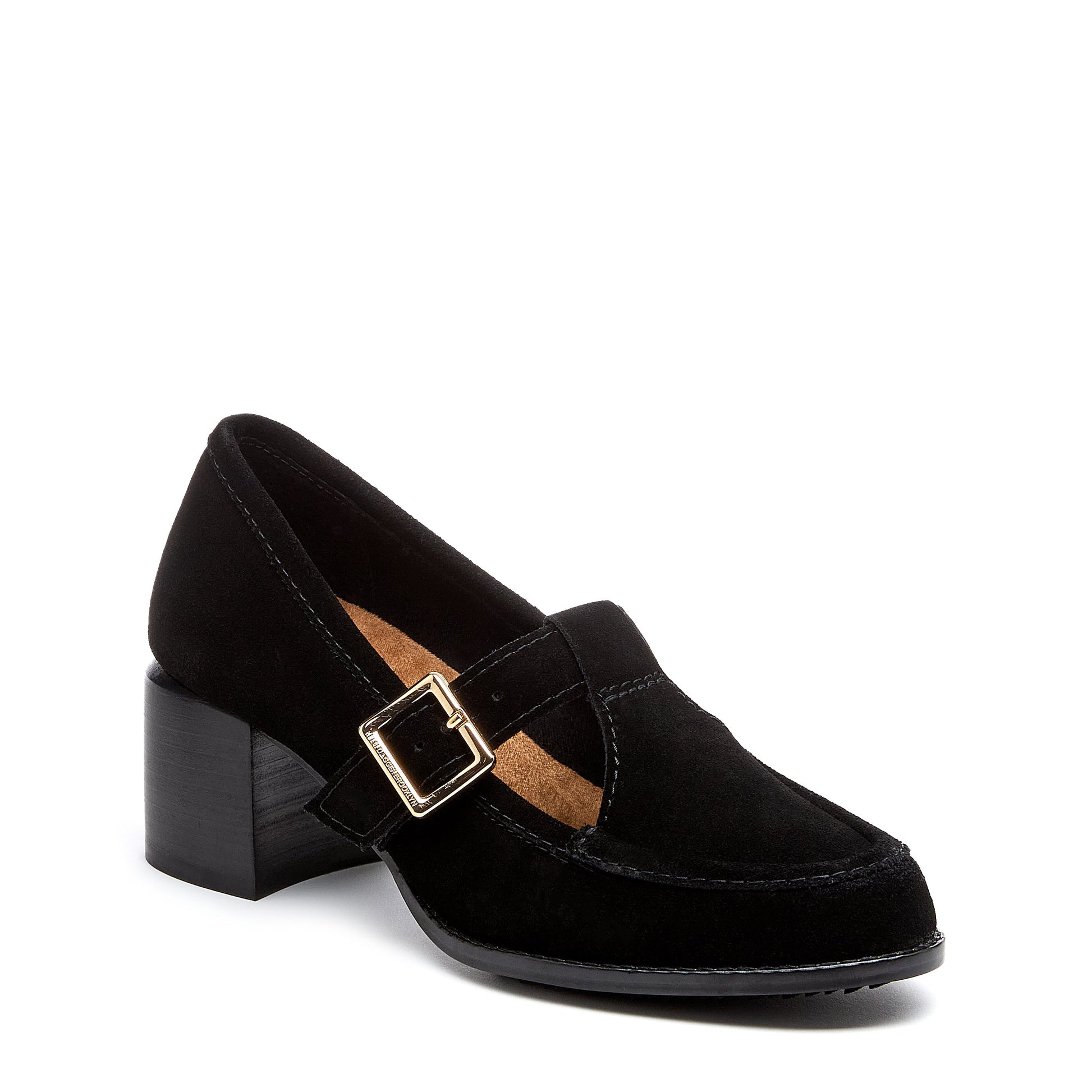 Caleb Black T-Strap Mary Jane Heel | Soft Suede women's women’s block heel loafer