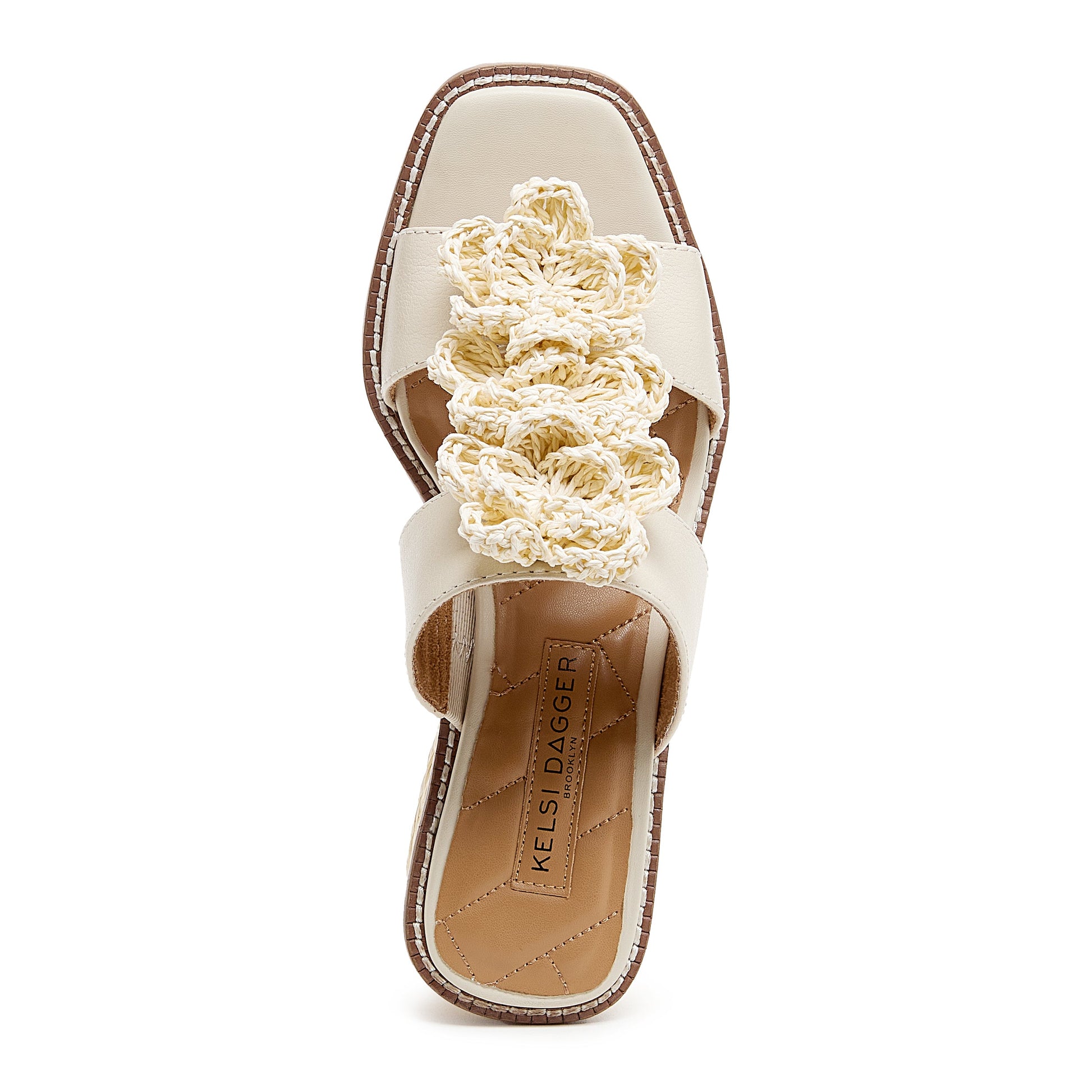 grandy raffia flower platform sandals, close up of raffia upper texture, Kelsi Dagger Brooklyn