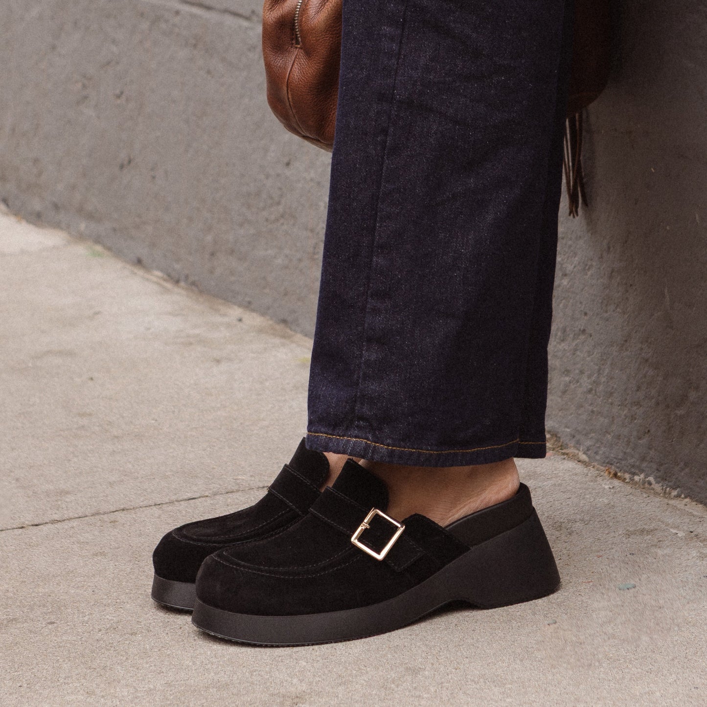 Imogin Black Buckle Platform Clog