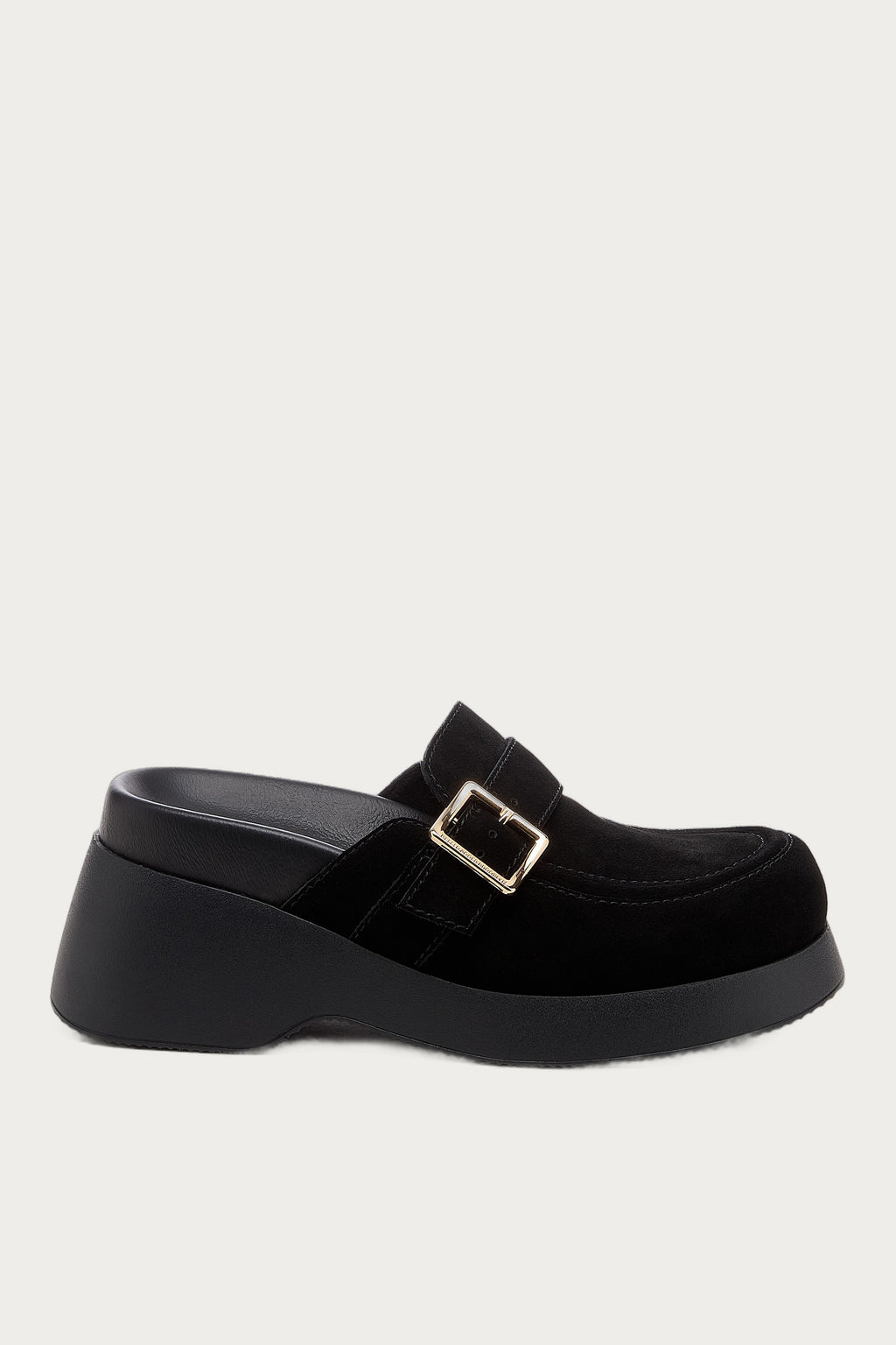 Imogin Black Buckle Platform Clog