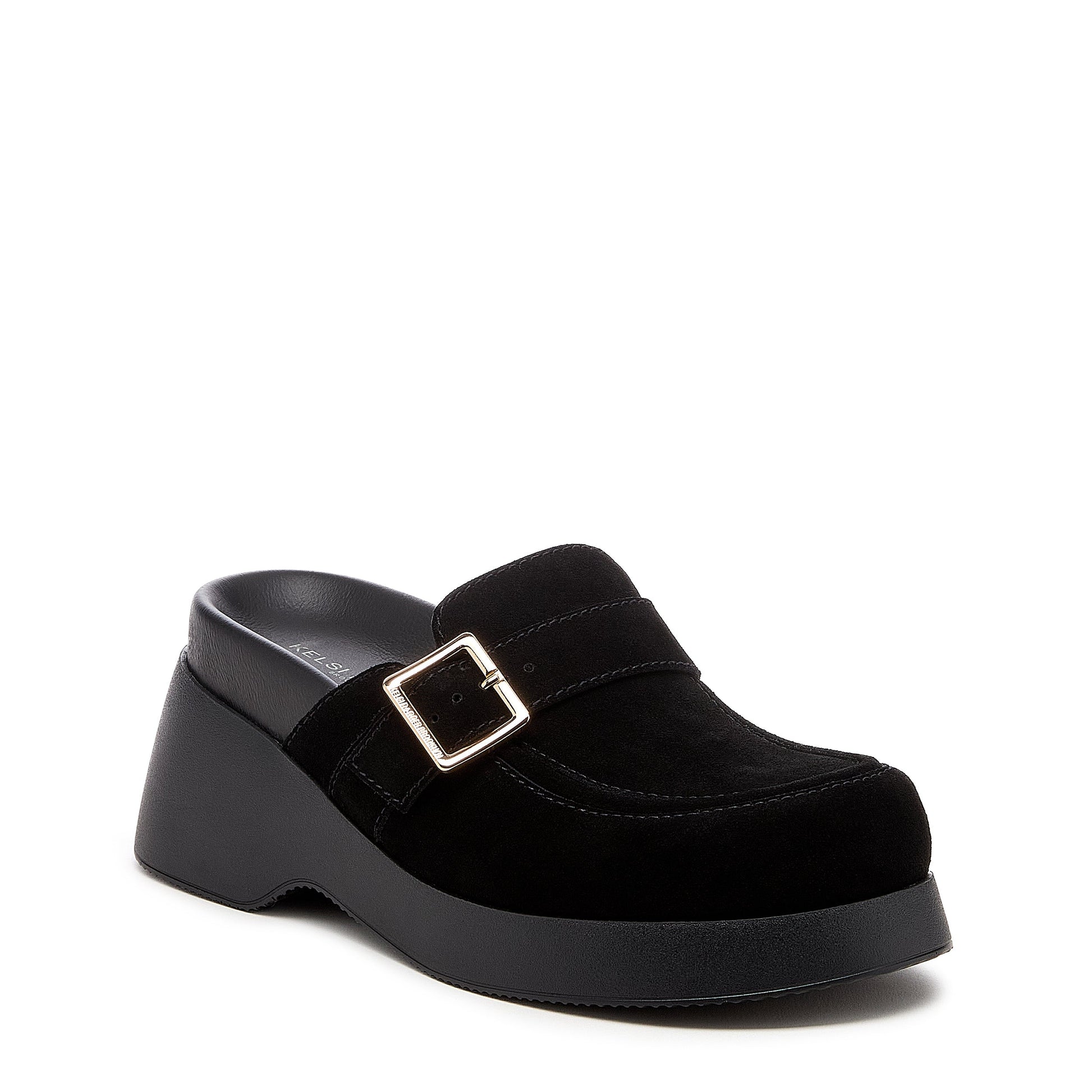 imogin black buckle platform clog, platform clog from alternate angle, Kelsi Dagger Brooklyn