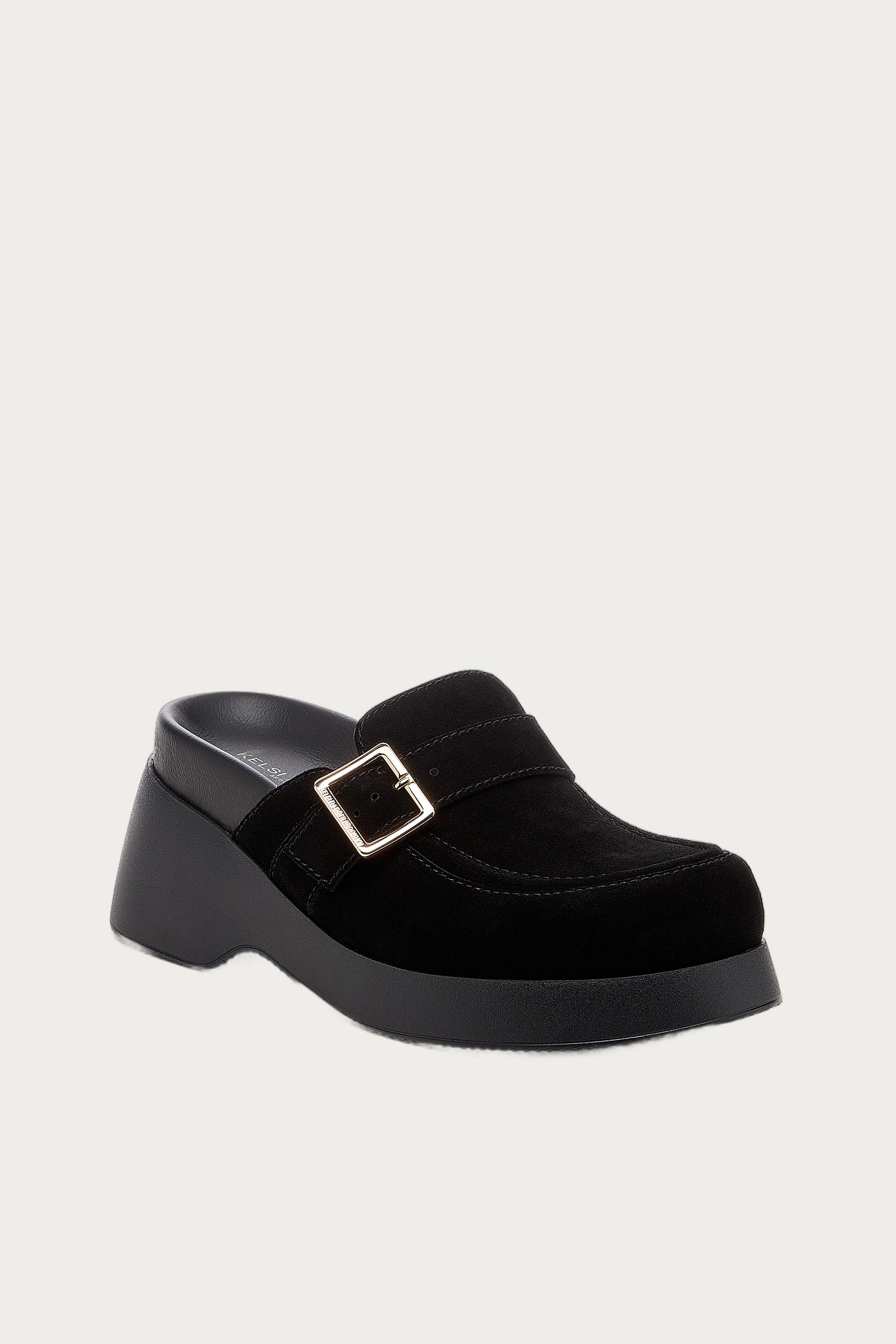 Imogin Black Buckle Platform Clog