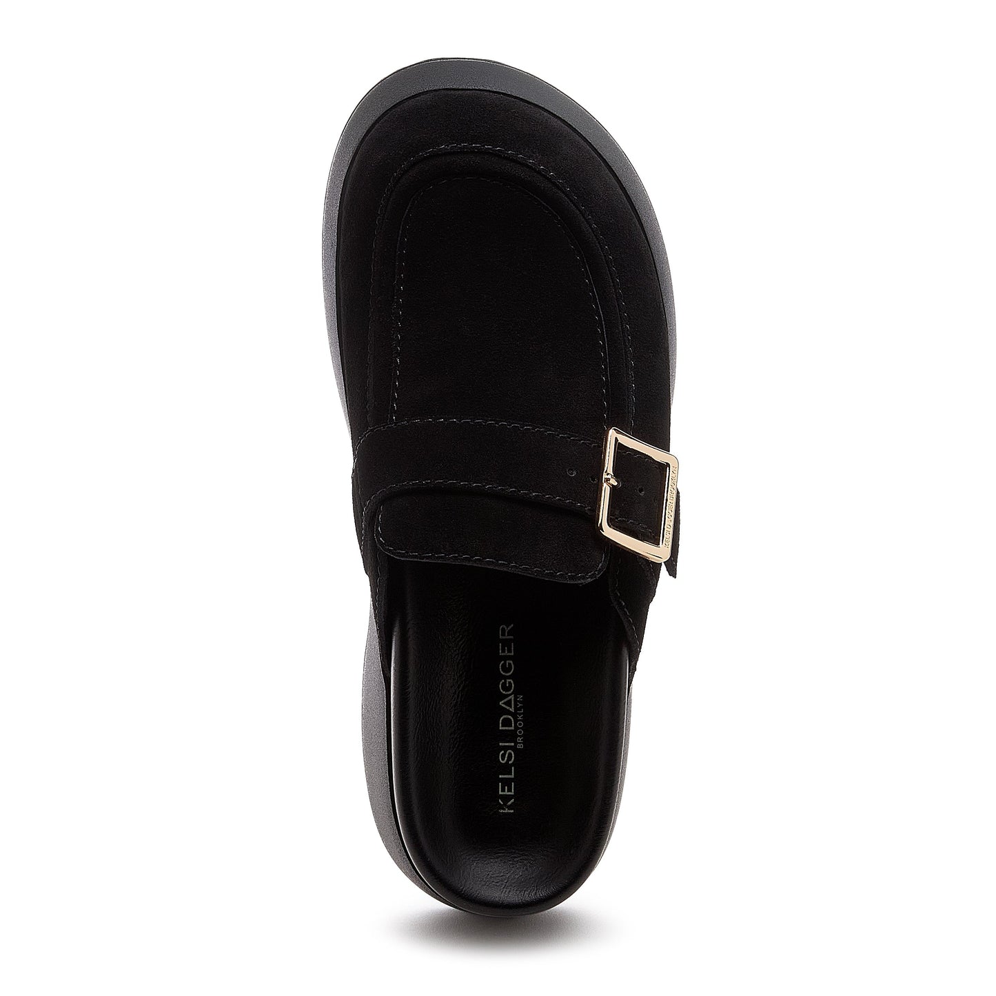 imogin black buckle platform clog, close up of leather upper texture, Kelsi Dagger Brooklyn