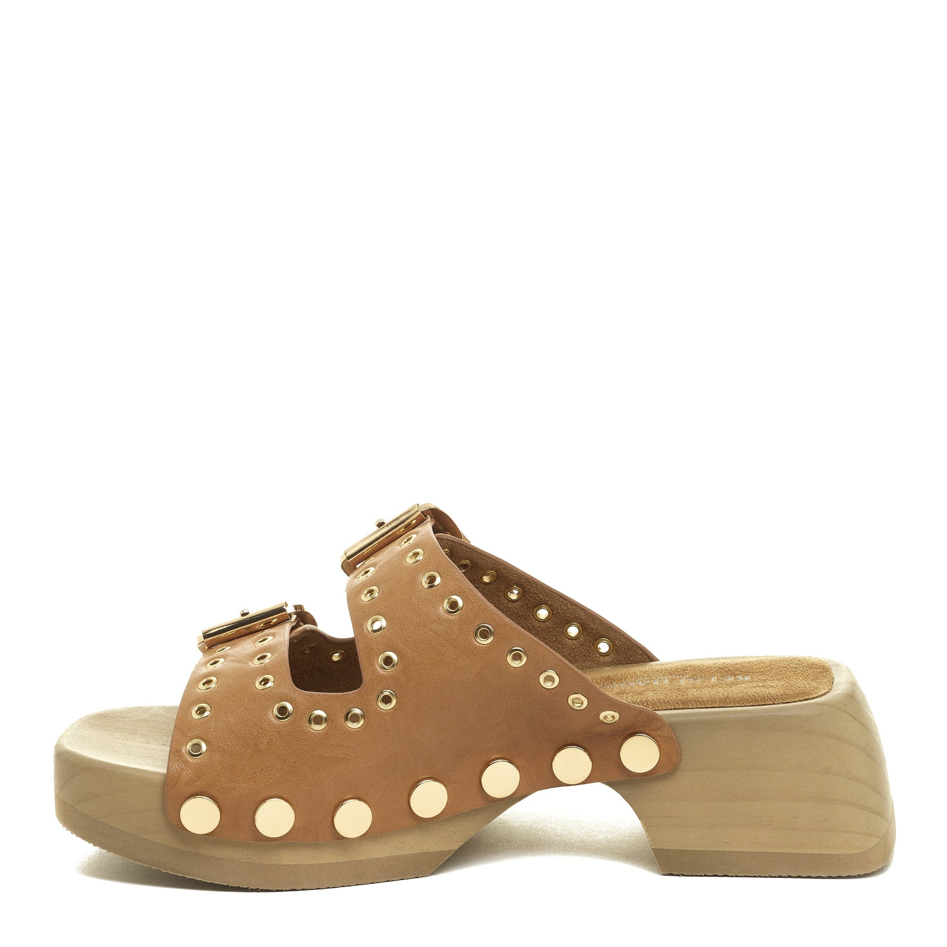 jolt tan clog sandals, sole and heel construction detail, Kelsi Dagger Brooklyn