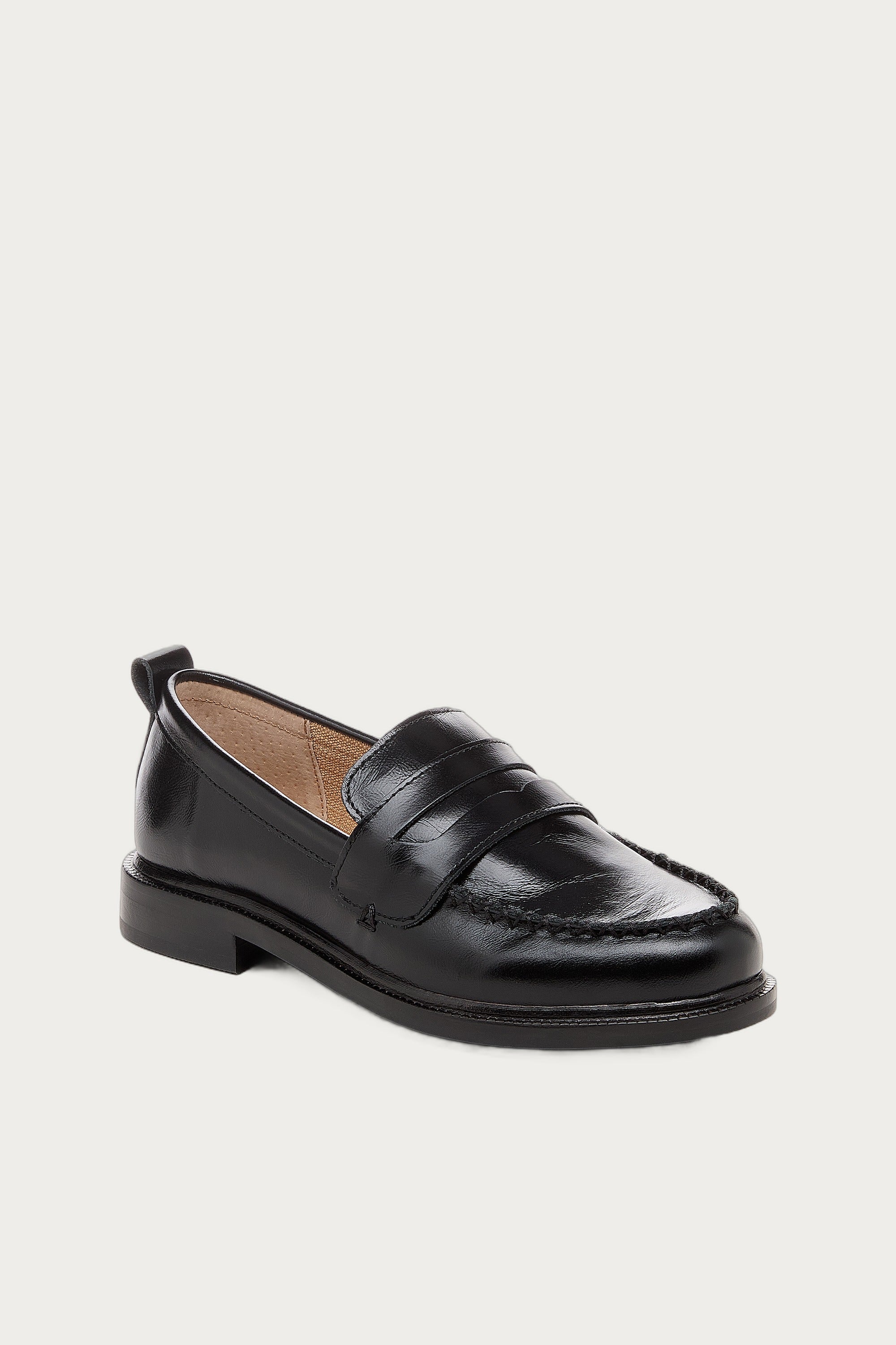 Lens Black Crinkle Leather Loafers