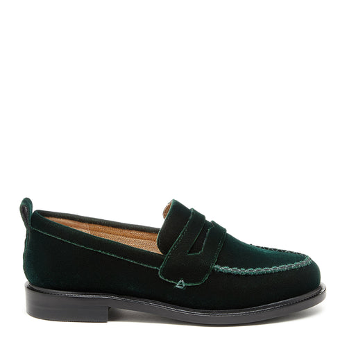 Lens Dark Green Velvet Loafers