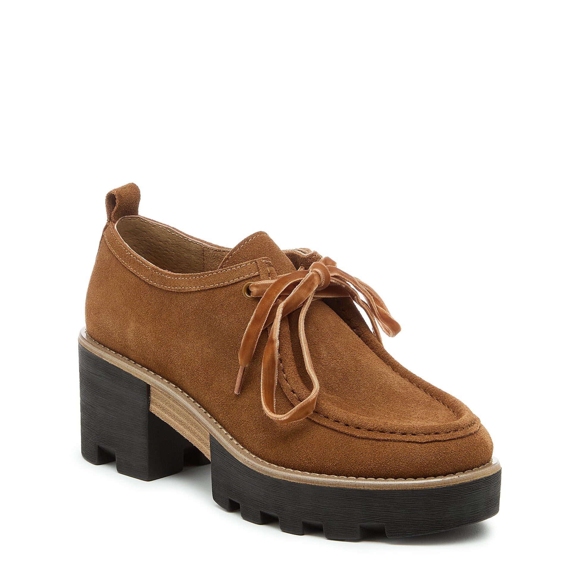 Kelsi Dagger Women's Olga Honey Lug Loafer – Cow Suede Block Heel