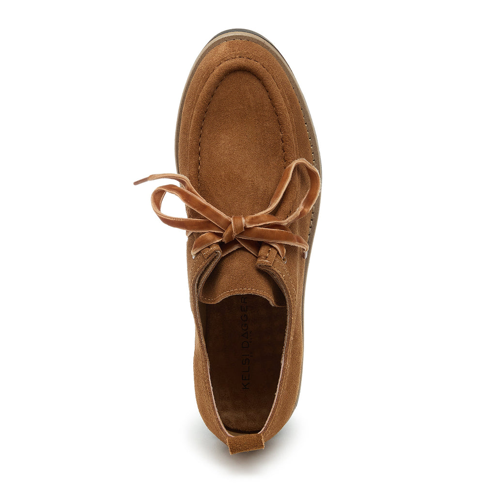 Kelsi Dagger Women's Olga Honey Lug Loafer – Cow Suede Block Heel