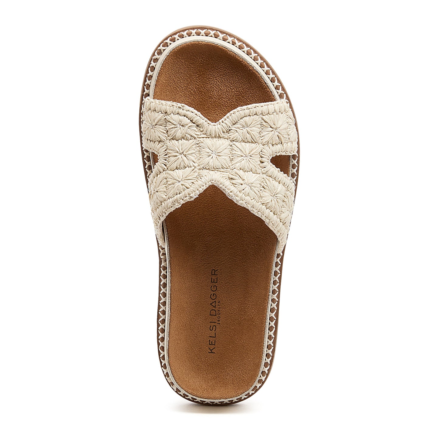 shay salt raffia slide sandal, close up of raffia upper texture, Kelsi Dagger Brooklyn