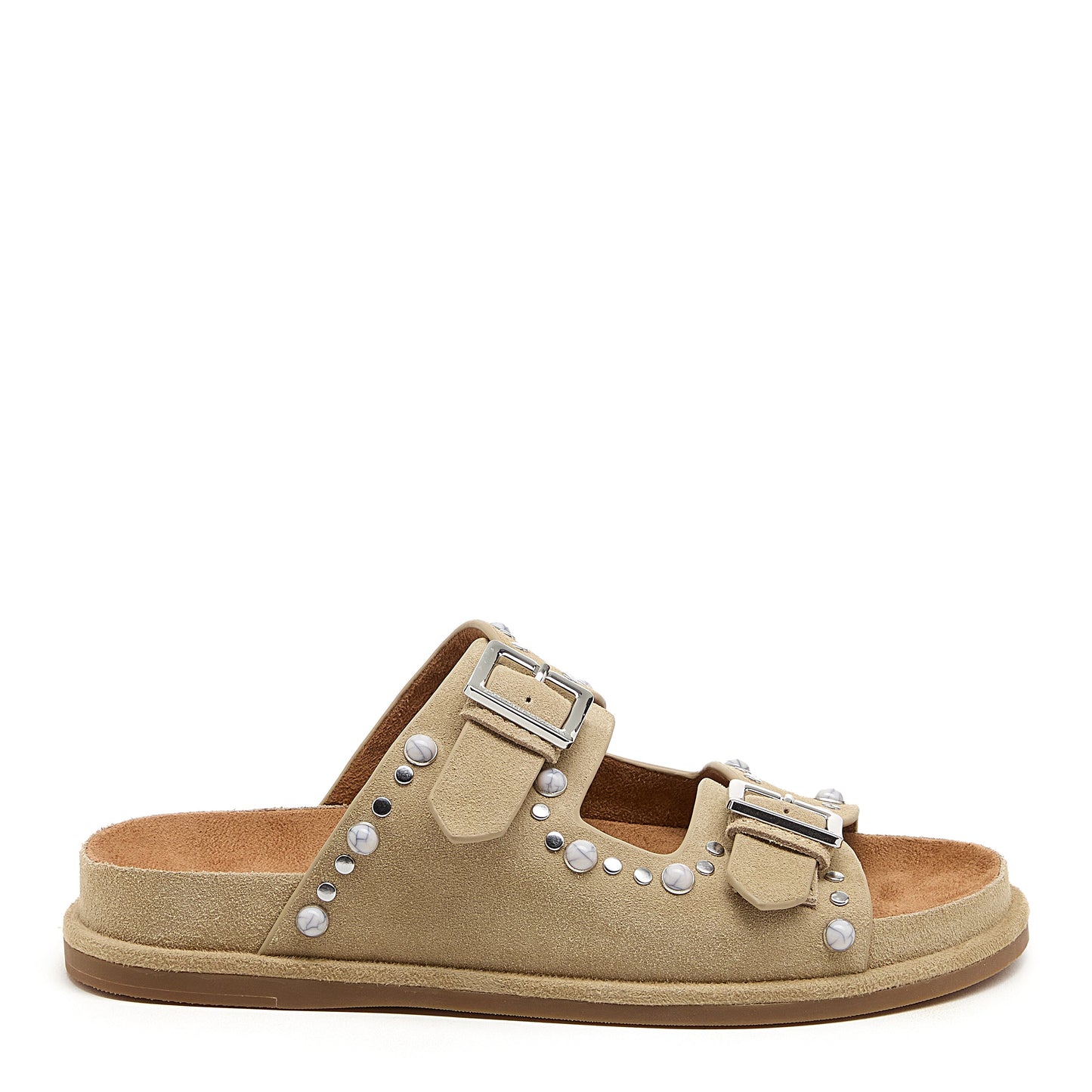stu oatmeal studded suede slide sandal for women, studded suede sandals, Kelsi Dagger Brooklyn