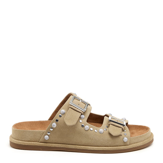 stu oatmeal studded suede slide sandal for women, studded suede sandals, Kelsi Dagger Brooklyn