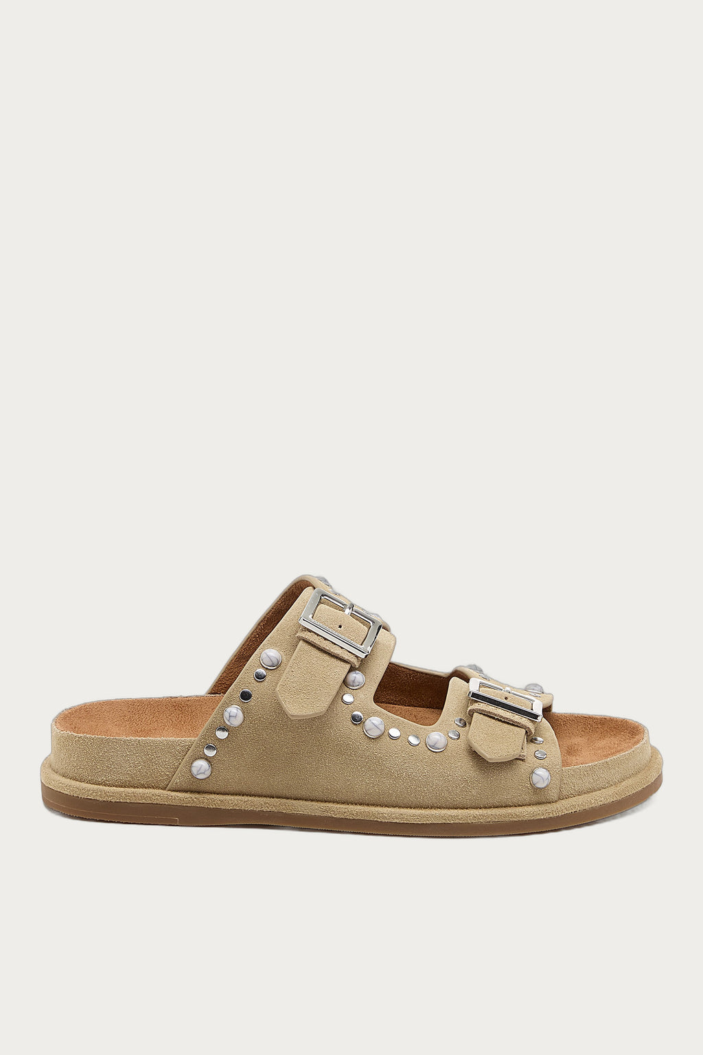 Stu Oatmeal Studded Suede Slide Sandal