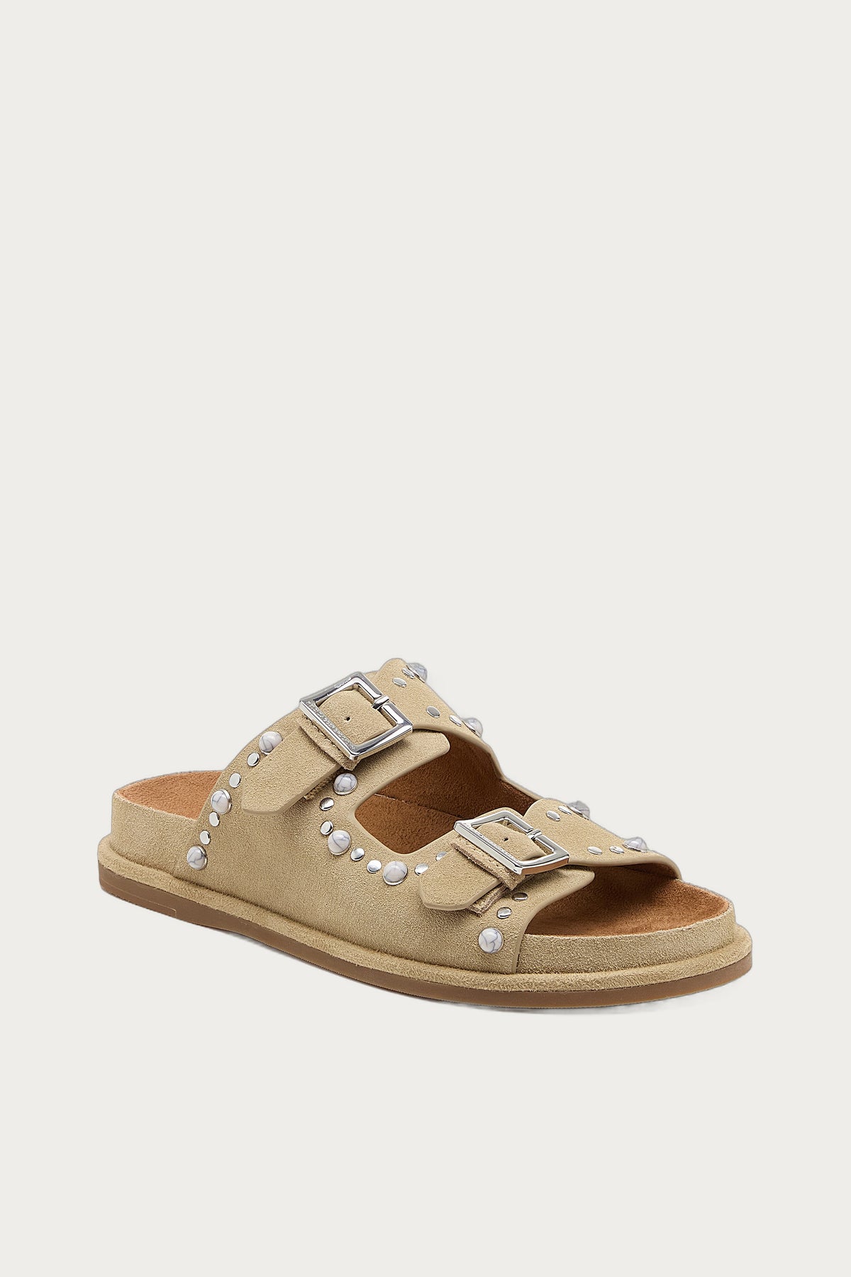 Stu Oatmeal Studded Suede Slide Sandal