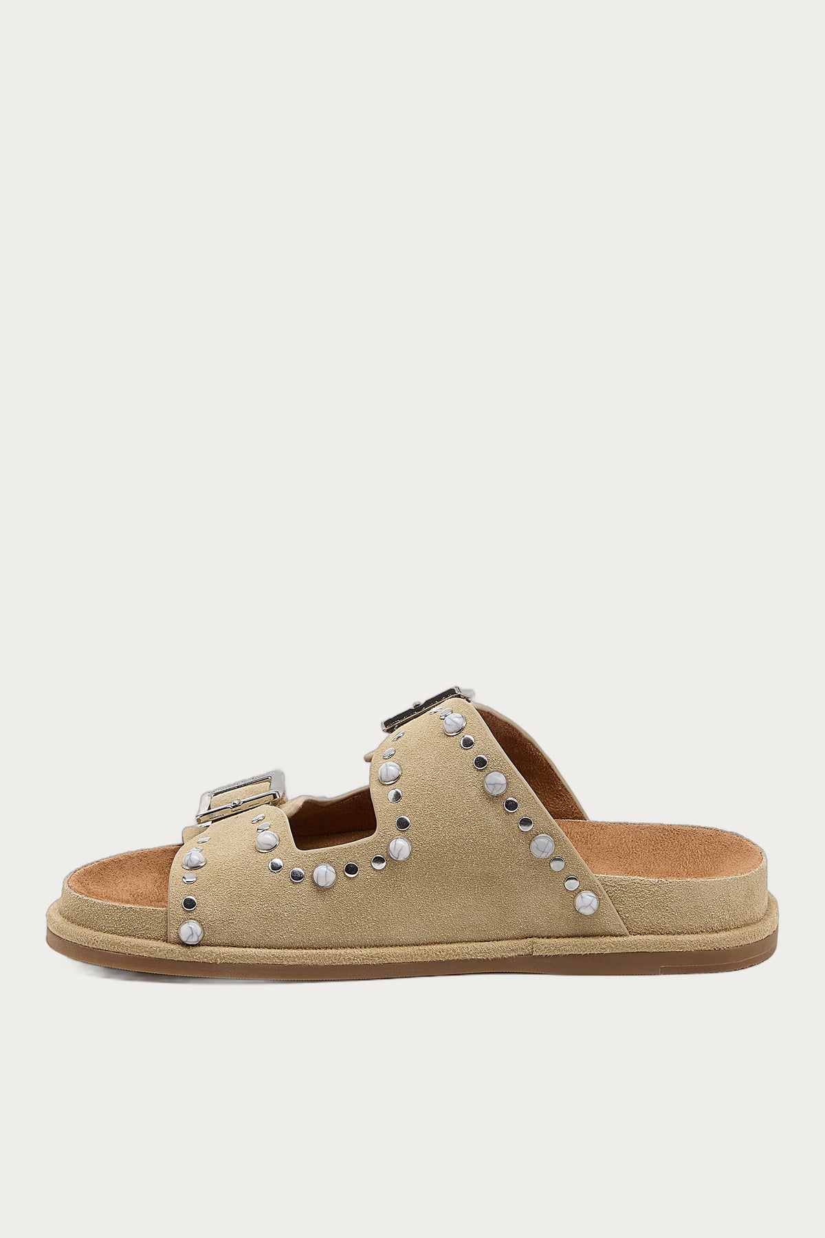 Stu Oatmeal Studded Suede Slide Sandal