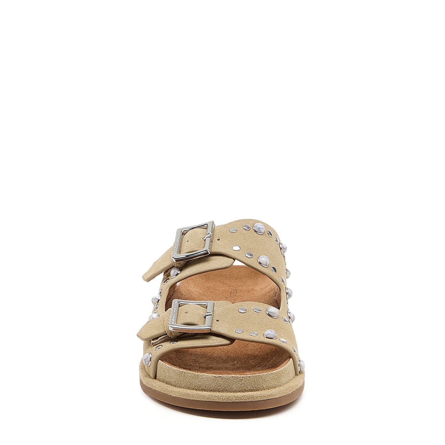 stu oatmeal studded suede slide sandal, interior comfort lining detail, Kelsi Dagger Brooklyn