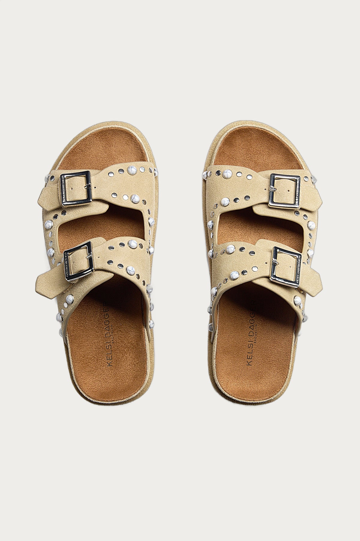 Stu Oatmeal Studded Suede Slide Sandal