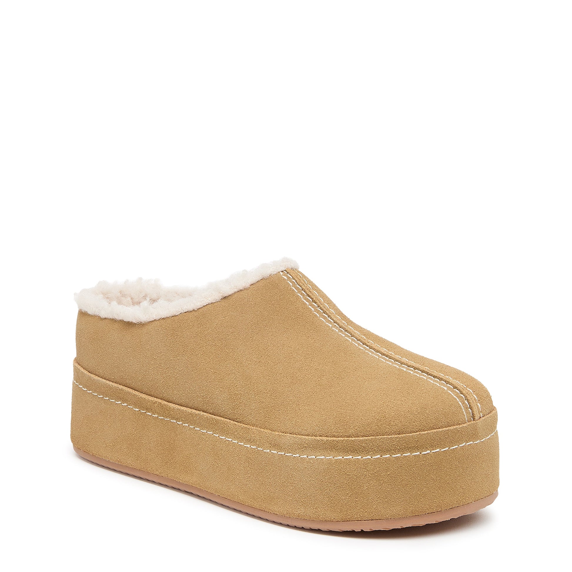 Kelsi Dagger Women's Torrence Bison Platform Clog – Cow Suede Shearling-Lined Mule